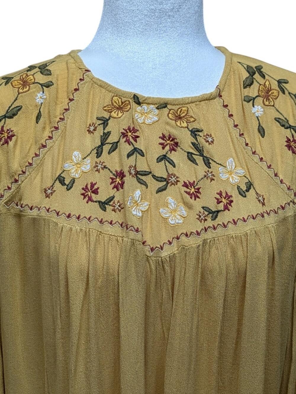 Serene Bohemian Yellow Embroidered Boho Top Size XXL - Picture 2 of 10